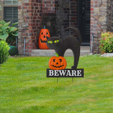 Load image into Gallery viewer, 32"H Lighted Halloween Metal Black Cat Yard Stake or Hanging Decor (Two Functions)
