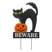 Load image into Gallery viewer, 32"H Lighted Halloween Metal Black Cat Yard Stake or Hanging Decor (Two Functions)