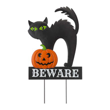 Load image into Gallery viewer, 32"H Lighted Halloween Metal Black Cat Yard Stake or Hanging Decor (Two Functions)