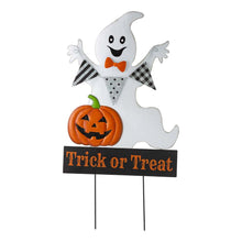 Load image into Gallery viewer, 32"H Lighted Halloween Metal Ghost Yard Stake or Hanging Decor (Two Functions)