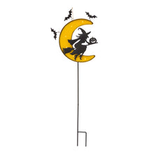 Load image into Gallery viewer, 45"H Lighted Halloween Metal Moon and Witch Yard Stake