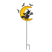 Load image into Gallery viewer, 45"H Lighted Halloween Metal Moon and Witch Yard Stake