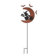 Load image into Gallery viewer, 45"H Lighted Halloween Metal Moon and Witch Yard Stake