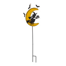 Load image into Gallery viewer, 45"H Lighted Halloween Metal Moon and Witch Yard Stake