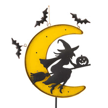 Load image into Gallery viewer, 45"H Lighted Halloween Metal Moon and Witch Yard Stake