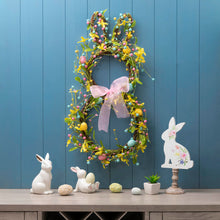 Load image into Gallery viewer, 24.5"H Easter Bunny Shaped Wreath with Eggs & Pink Satin Ribbon Bow