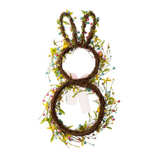 Load image into Gallery viewer, 24.5"H Easter Bunny Shaped Wreath with Eggs & Pink Satin Ribbon Bow