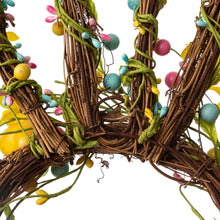 Load image into Gallery viewer, 24.5"H Easter Bunny Shaped Wreath with Eggs & Pink Satin Ribbon Bow