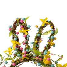 Load image into Gallery viewer, 24.5"H Easter Bunny Shaped Wreath with Eggs & Pink Satin Ribbon Bow
