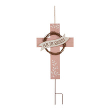 Load image into Gallery viewer, 32"H Easter Wooden/Metal Cross Yard Stake or Wall Decor (KD, Two Function)