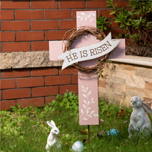 Load image into Gallery viewer, 32"H Easter Wooden/Metal Cross Yard Stake or Wall Decor (KD, Two Function)