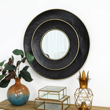 Load image into Gallery viewer, 27.36"D Black With Golden Trimming 3D Round Metal Wall Mirror
