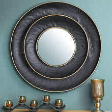 Load image into Gallery viewer, 27.36"D Black With Golden Trimming 3D Round Metal Wall Mirror