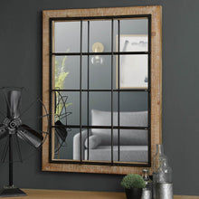 Load image into Gallery viewer, 31.5"H Farmhouse Wooden/Metal Windowpane Rectangular Wall Mirror Decor