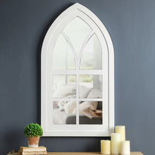 Load image into Gallery viewer, 40.16"H Wash White Wooden Cathedral Windowpane Wall Mirror Decor