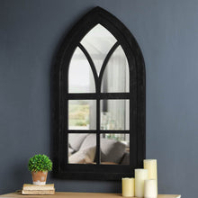 Load image into Gallery viewer, 40.16"H Black Wooden Cathedral Windowpane Wall Mirror Decor