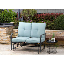 Load image into Gallery viewer, 45.25"L Outdoor Patio Loveseat Glider Chair with Blue Cushions