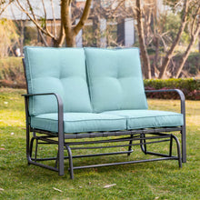Load image into Gallery viewer, 45.25"L Outdoor Patio Loveseat Glider Chair with Blue Cushions