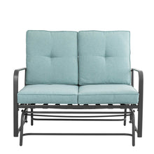 Load image into Gallery viewer, 45.25"L Outdoor Patio Loveseat Glider Chair with Blue Cushions