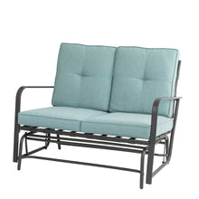Load image into Gallery viewer, 45.25"L Outdoor Patio Loveseat Glider Chair with Blue Cushions