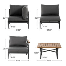 Load image into Gallery viewer, 6-Piece Outdoor Patio Black Aluminum Sectional Conversation Sofa Set with Cushions