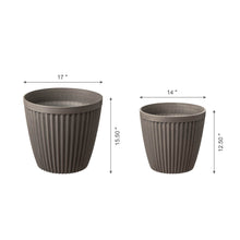 Load image into Gallery viewer, Eco-friendly Large Faux Concrete Round Plastic Fluted Pot Planters, Set of 2