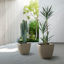 Load image into Gallery viewer, Eco-friendly Large Faux Concrete Square Plastic Fluted Pot Planters, Set of 2