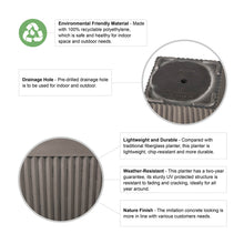 Load image into Gallery viewer, Eco-friendly Large Faux Concrete Tall Square Plastic Fluted Pot Planters, Set of 2