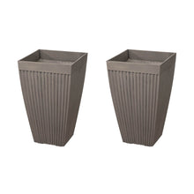 Load image into Gallery viewer, Eco-friendly Large Faux Concrete Tall Square Plastic Fluted Pot Planters, Set of 2
