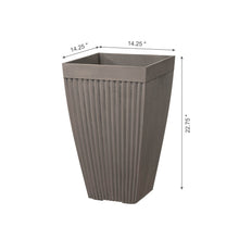 Load image into Gallery viewer, Eco-friendly Large Faux Concrete Tall Square Plastic Fluted Pot Planters, Set of 2