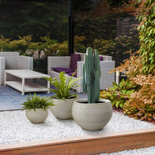 Load image into Gallery viewer, Eco-friendly Large Faux Porcelain Round Polyresin Fluted Planters, Set of 3