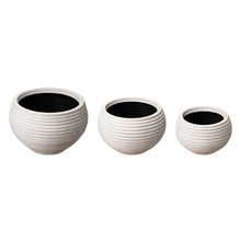 Load image into Gallery viewer, Eco-friendly Large Faux Porcelain Round Polyresin Fluted Planters, Set of 3