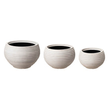 Load image into Gallery viewer, Eco-friendly Large Faux Porcelain Round Polyresin Fluted Planters, Set of 3