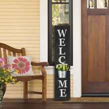 Load image into Gallery viewer, 42"H Wooden Black WELCOME Porch Sign with Metal Planter