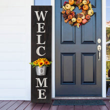 Load image into Gallery viewer, 42"H Wooden Black WELCOME Porch Sign with Metal Planter