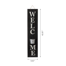 Load image into Gallery viewer, 42"H Wooden Black WELCOME Porch Sign with Metal Planter