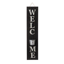 Load image into Gallery viewer, 42"H Wooden Black WELCOME Porch Sign with Metal Planter
