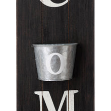 Load image into Gallery viewer, 42"H Wooden Black WELCOME Porch Sign with Metal Planter