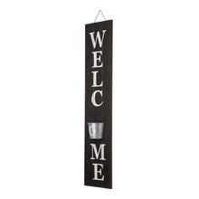 Load image into Gallery viewer, 42"H Wooden Black WELCOME Porch Sign with Metal Planter