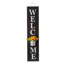 Load image into Gallery viewer, 42"H Wooden Black WELCOME Porch Sign with Metal Planter