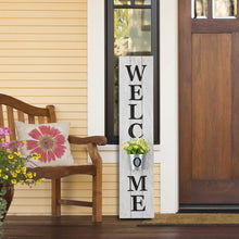 Load image into Gallery viewer, 42"H Wooden White WELCOME Porch Sign with Metal Planter