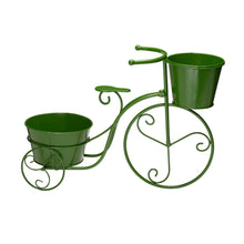 Load image into Gallery viewer, 15"H Hand Painted Green Metal Bicycle Plant Stand