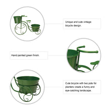 Load image into Gallery viewer, 15"H Hand Painted Green Metal Bicycle Plant Stand