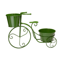 Load image into Gallery viewer, 15"H Hand Painted Green Metal Bicycle Plant Stand
