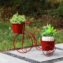Load image into Gallery viewer, 15"H Hand Painted Red Metal Bicycle Plant Stand