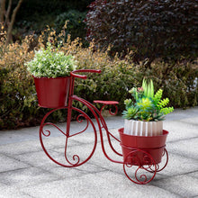 Load image into Gallery viewer, 15"H Hand Painted Red Metal Bicycle Plant Stand