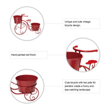 Load image into Gallery viewer, 15"H Hand Painted Red Metal Bicycle Plant Stand