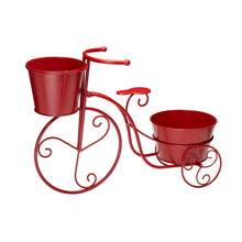 Load image into Gallery viewer, 15"H Hand Painted Red Metal Bicycle Plant Stand