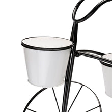 Load image into Gallery viewer, 20.5"H White & Black Metal Enamel Bicycle Planter Stand