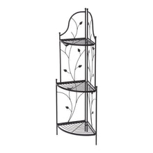 Load image into Gallery viewer, 44.75"H 3-Tiered Black Metal Corner Shelf Plant Stand
